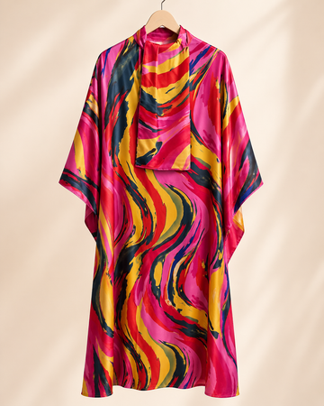 Abstract Multi Kaftan & Headwrap Set